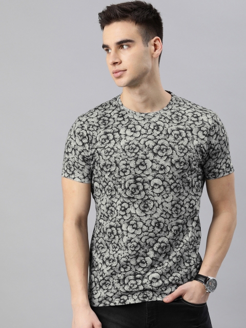 

BEAT LONDON by PEPE JEANS Men Black Floral Printed Slim Fit Round Neck Pure Cotton T-shirt