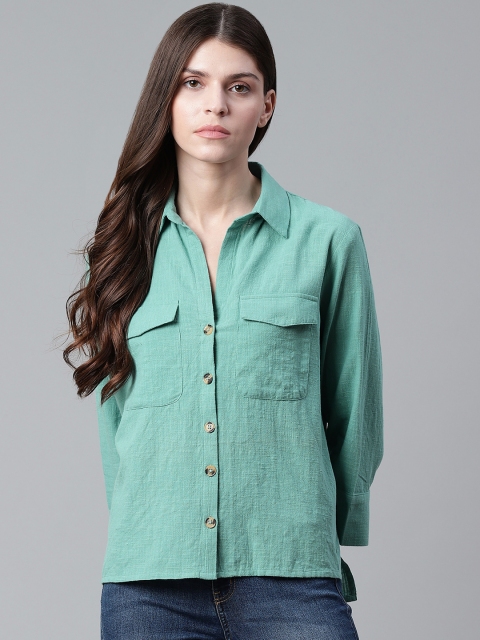 

Roadster Women Green Regular Fit Solid Casual Shirt