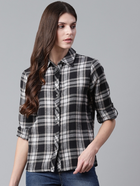 

Roadster Women Black & Grey Regular Fit Checked Casual Shirt