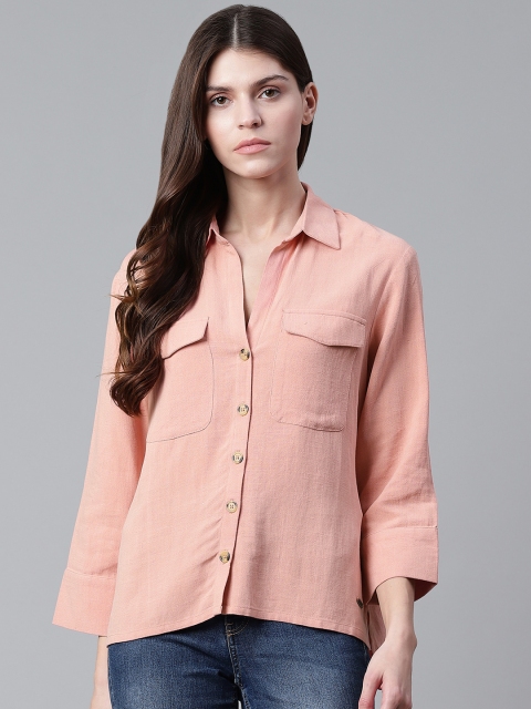 

Roadster Women Peach-Coloured Regular Fit Solid Casual Shirt