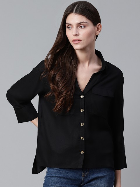 

Roadster Women Black Regular Fit Solid Casual Sustainable Shirt