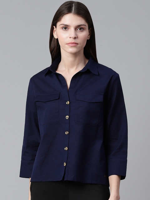 

Roadster Women Navy Blue Regular Fit Solid Casual Shirt