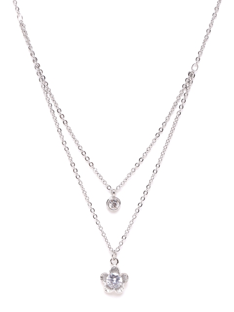 

Carlton London Women Silver-Toned Rhodium-Plated CZ Studded Layered Necklace