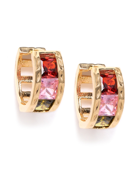 

Carlton London Red & Pink Gold-Plated CZ-Studded Circular Hoop Earrings
