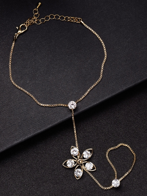 

Carlton London Gold-Toned Gold-Plated CZ-Studded Floral Ring Bracelet