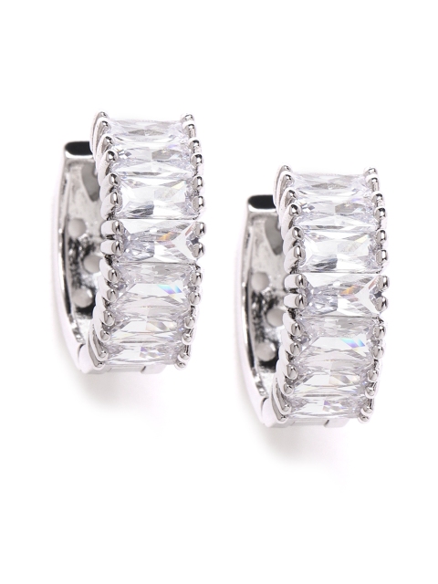 

Carlton London Silver-Toned Rhodium-Plated CZ-Studded Circular Hoop Earrings