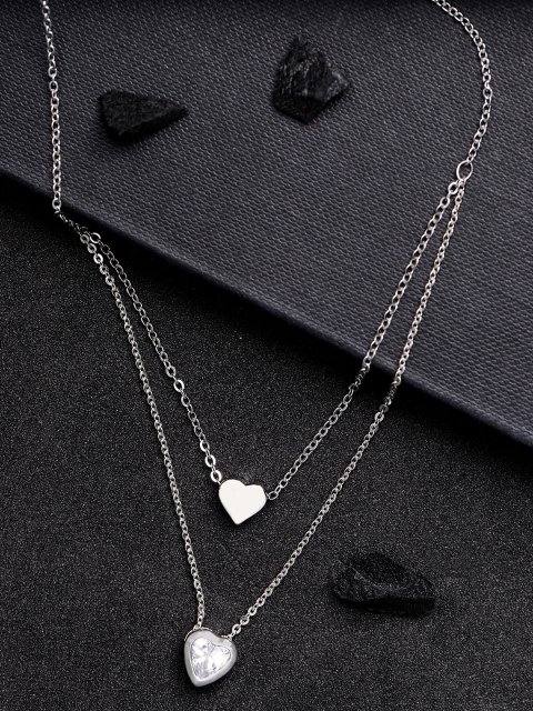 

Carlton London Women Silver-Toned Rhodium-Plated CZ Studded Layered Necklace