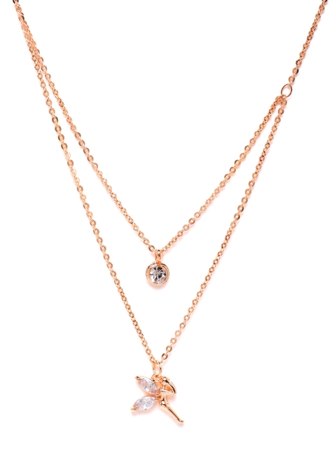 

Carlton London Women Rose Gold-Plated CZ Studded Layered Necklace