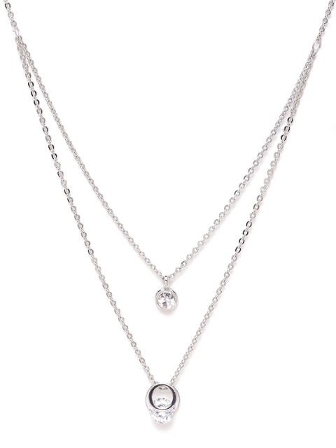 

Carlton London Women Silver-Toned Rhodium-Plated CZ Studded Layered Necklace