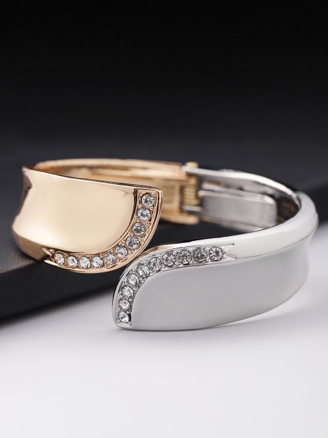 

Carlton London Silver-Toned & Rose Gold-Toned Rhodium-Plated CZ Bangle Style Bracelet