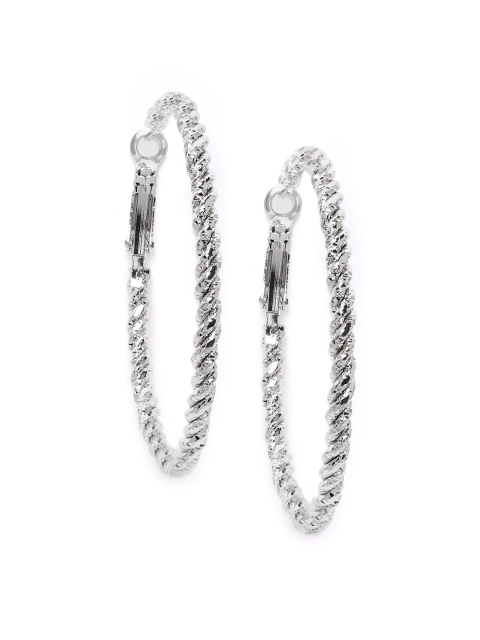 

Carlton London Silver-Toned Rhodium-Plated Textured Circular Hoop Earrings