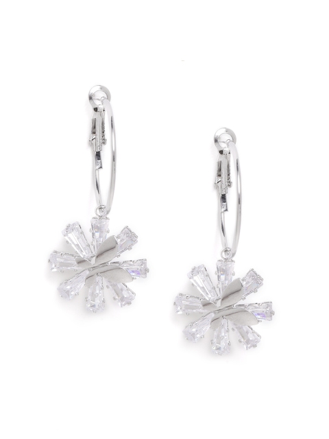 

Carlton London Silver-Toned Rhodium-Plated CZ-Studded Floral Hoop Earrings