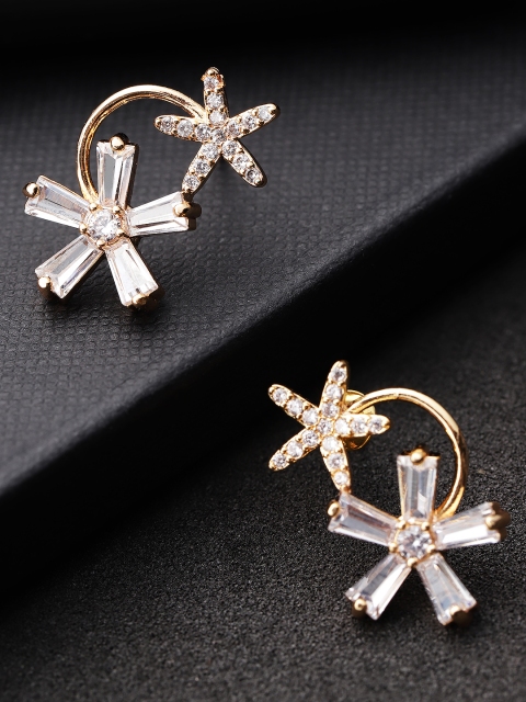 

Carlton London Women Gold-Plated CZ-Studded Floral Drop Earrings