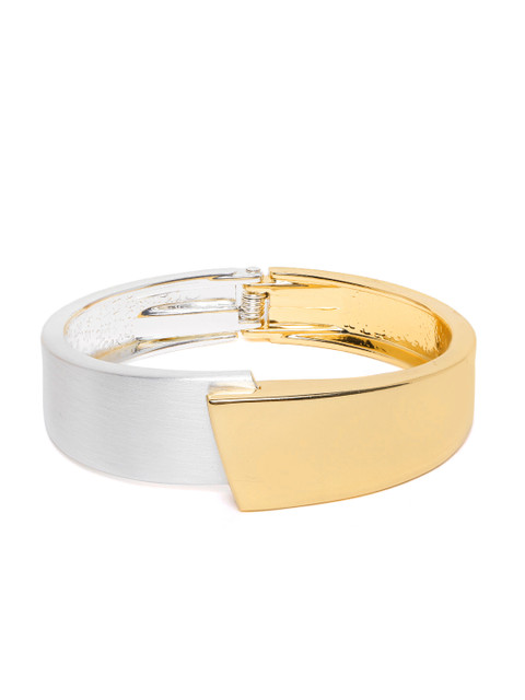 

Carlton London Silver-Toned & Gold-Toned Colorblocked Rhodium-Plated Bangle-Style Bracelet