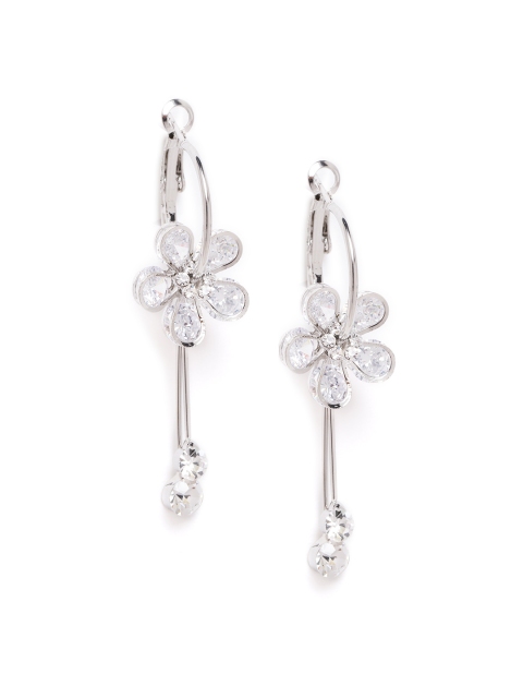 

Carlton London Silver-Toned Rhodium-Plated CZ-Studded Floral Hoop Earrings