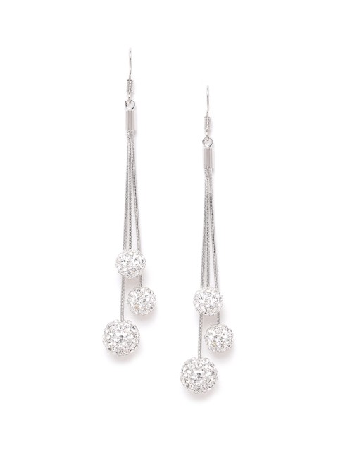 

Carlton London Silver-Toned Rhodium-Plated CZ-Studded Spherical Drop Earrings