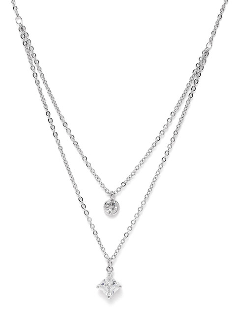 

Carlton London Women Silver-Toned Rhodium-Plated CZ Studded Layered Necklace
