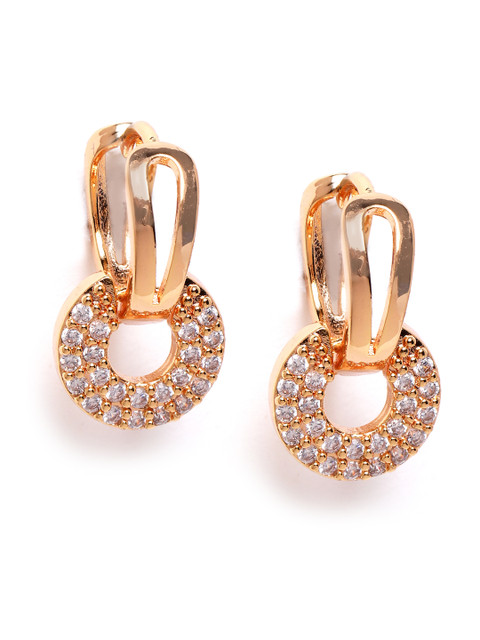

Carlton London Women Gold-Plated CZ-Studded Circular Drop Earrings