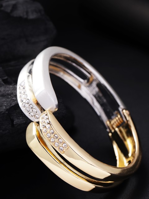 

Carlton London Silver-Toned & Gold-Toned Rhodium-Plated CZ Studded Cuff Bracelet