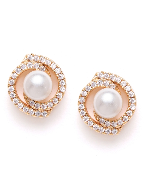 

Carlton London Women White Gold-Plated Synthetic Pearl & CZ-Studded Circular Studs