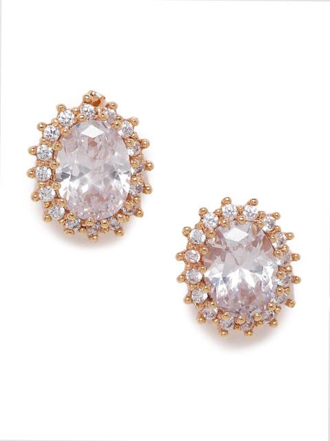

Carlton London Women Gold-Plated CZ-Studded Oval Studs