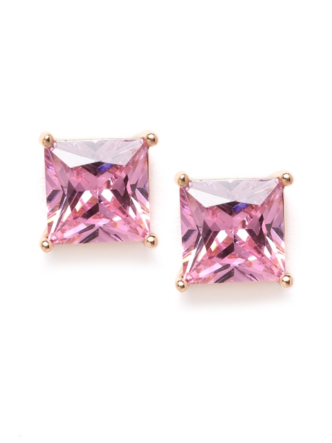 

Carlton London Pink Gold-Plated CZ-Studded Square Studs