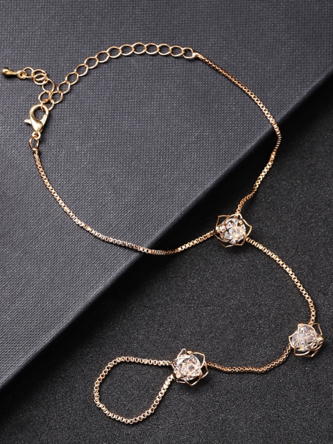 

Carlton London Rose Gold-Toned Gold-Plated CZ-Studded Floral Ring Bracelet