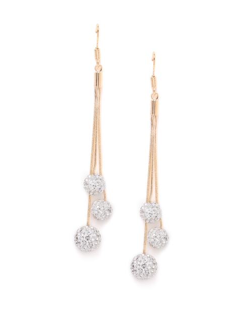 

Carlton London Silver-Toned Gold-Plated CZ-Studded Spherical Drop Earrings