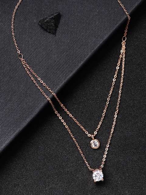 

Carlton London Women Rose Gold-Plated CZ Studded Layered Necklace