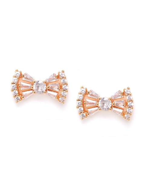 

Carlton London Women Gold-Plated CZ-Studded Bow-Shaped Studs