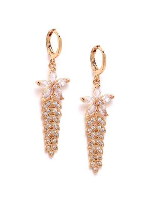 

Carlton London Gold-Plated CZ Studded Leaf Shaped Drop Earrings