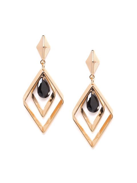 

Carlton London Women Black Gold-Plated CZ-Studded Diamond-Shaped Drop Earrings