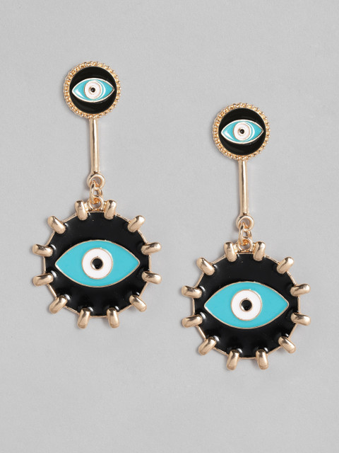 

justpeachy Black & Blue Gold-Plated Enamelled Evil Eye Quirky Drop Earrings