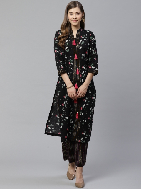 

Deewa Women Black & Green Floral Print Kurta with Palazzos