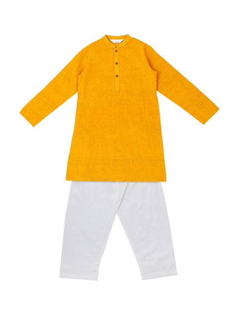 

indus route by Pantaloons Boys Mustard & White Solid Kurta with Pyjamas