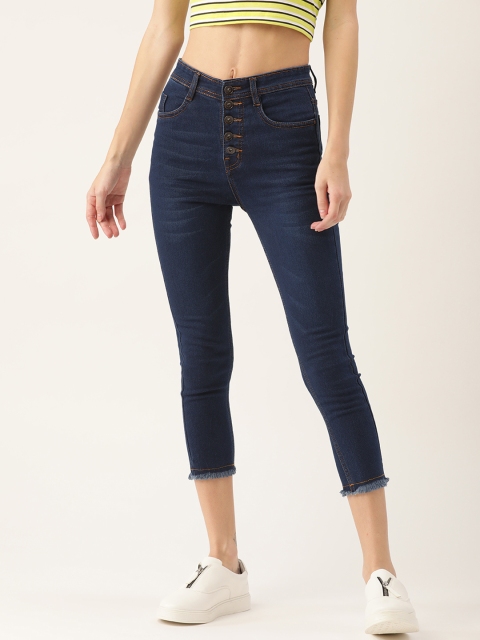 

urSense Women Navy Blue Slim Fit Stretchable Cropped Jeans