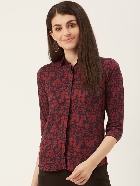 

Hancock Women Navy Blue & Maroon Slim Fit Floral Print Formal Shirt