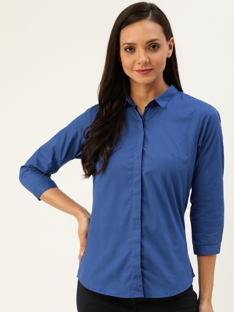 

Hancock Women Blue Slim Fit Solid Formal Shirt
