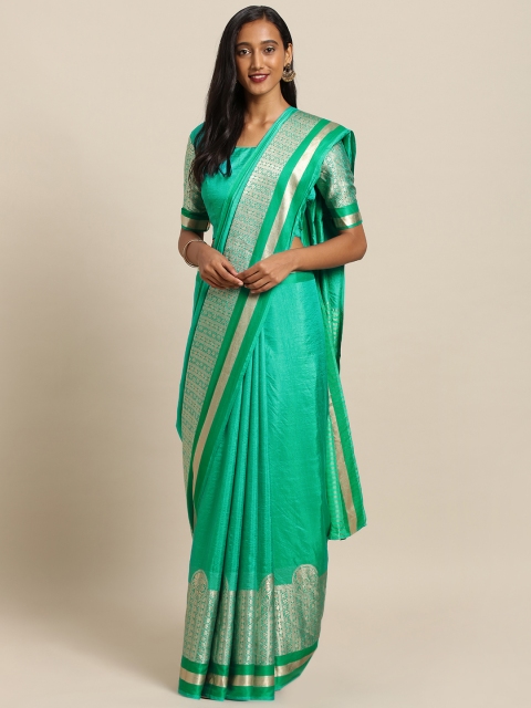 

Kvsfab Sea Green Solid Silk Blend Saree