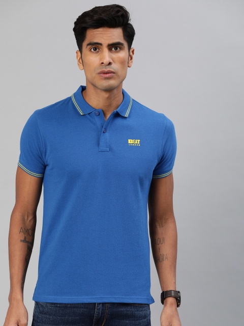 

BEAT LONDON by PEPE JEANS Men Blue Solid Polo Collar T-shirt
