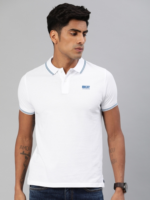 

BEAT LONDON by PEPE JEANS Men White Solid Polo Collar T-shirt