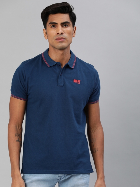 

BEAT LONDON by PEPE JEANS Men Navy Blue Slim Fit Solid Polo Collar T-shirt