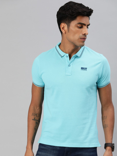 

BEAT LONDON by PEPE JEANS Men Turquoise Blue Solid Polo Collar T-shirt