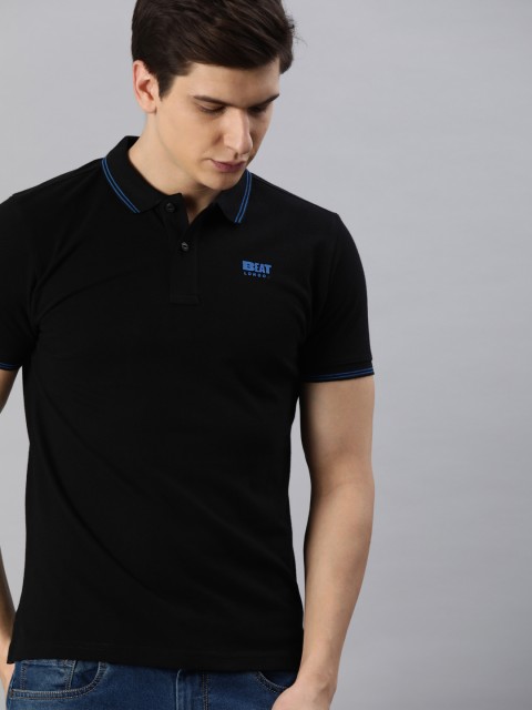 

BEAT LONDON by PEPE JEANS Men Black Slim Fit Solid Polo Collar T-shirt