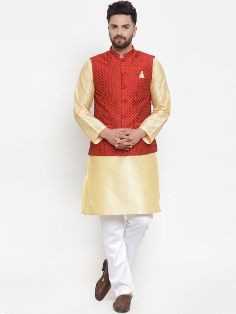 

NEUDIS Men Red & Beige Solid Kurta with Pyjamas