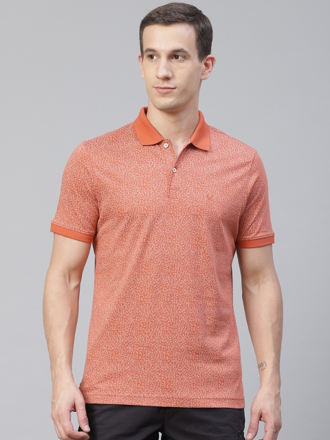 

Blackberrys Men Rust Orange & White Slim Fit Quirky Printed Polo Collar T-shirt