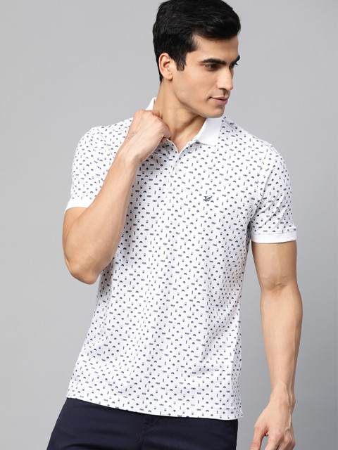 

Blackberrys Men White & Navy Blue Printed Polo Collar T-shirt