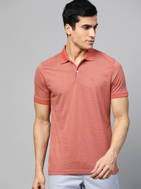 

Blackberrys Men Coral Red & White Geometric Printed Polo Collar T-shirt