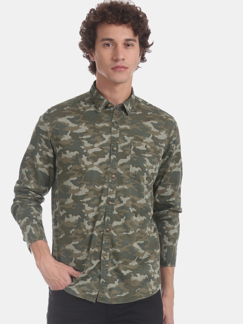 

Flying Machine Men Olive Green Regular Fit Camo Printed Casual Shirt