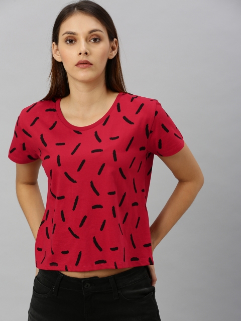 

HERE&NOW Women Red and Black Printed Round Neck T-shirt